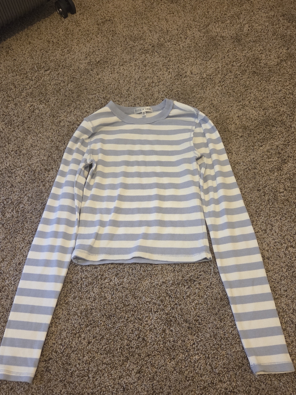 Fitz + Eddi Striped Long-Sleeve Crop Tee - Light Blue & White